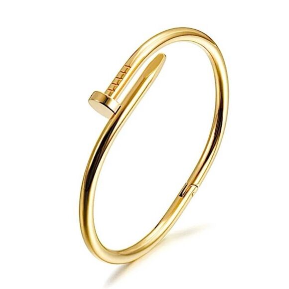 18K Gold Plated Nail Bangle Cuff Bracelet - Picture 5 of 10
